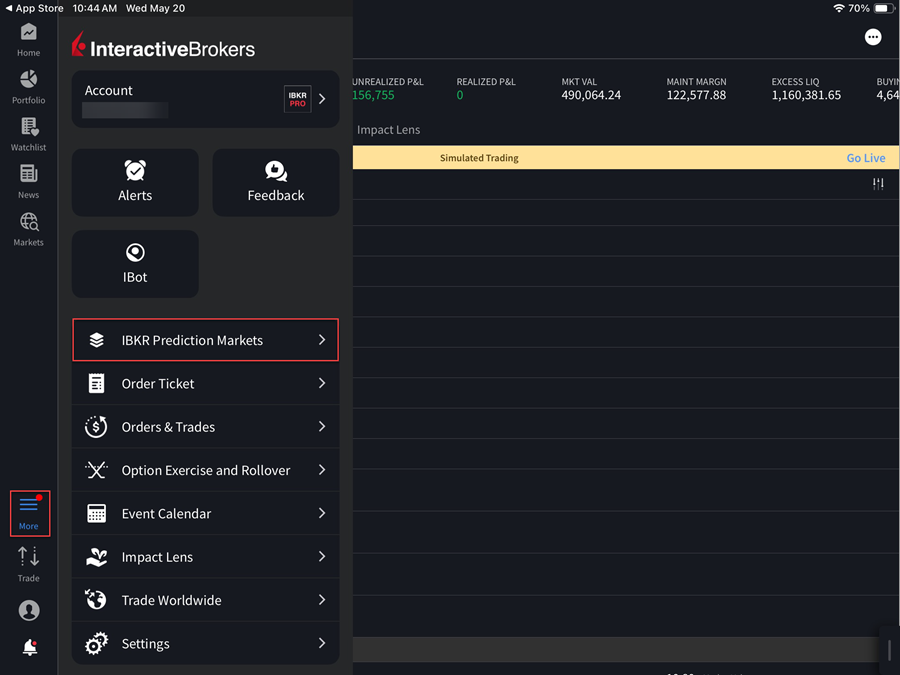 The IBKR ForecastTrader on the iPad